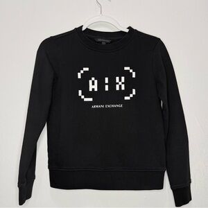 Armani Exchange A|X Black Round Neck Sweatshirt Pixelated Logo Jumper